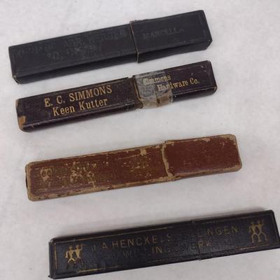 Set of Four Vintage Various Brand Straight Razors with Celluloid Handles with Boxes (#10)