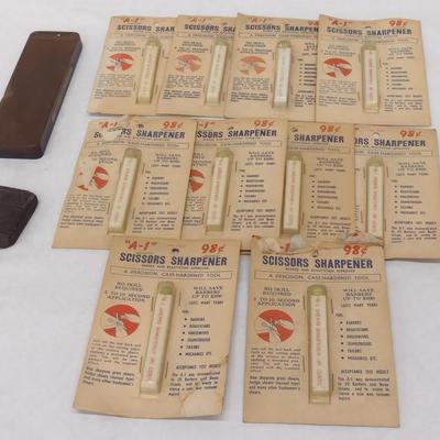 Set of 10 'A-1' Barber and Beautician Scissor Sharpeners and Includes a Pair of Sharpening Stones New Old Stock
