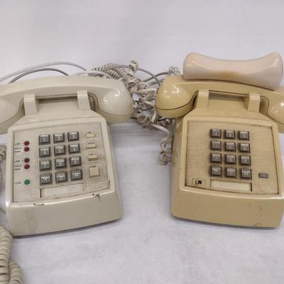 Pair of Vintage Push Button Dial Desk Land Line Cradle Style Telephones