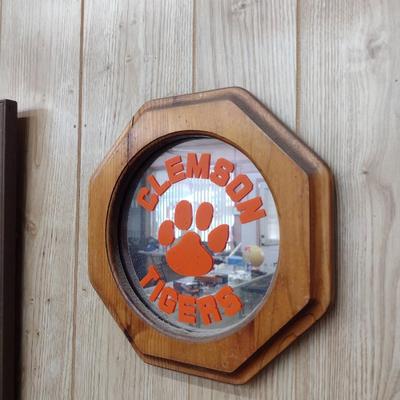 Vintage Clemson Tigers Wood Framed Wall Mirror and Memo Board