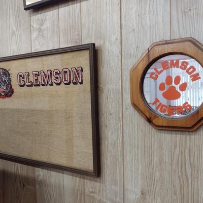 Vintage Clemson Tigers Wood Framed Wall Mirror and Memo Board
