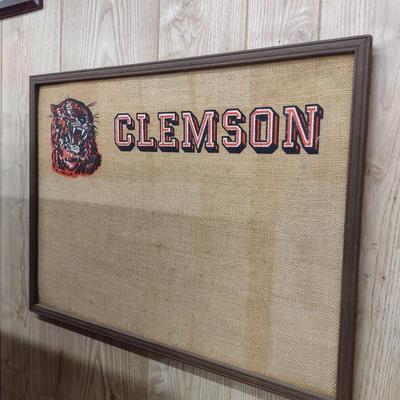 Vintage Clemson Tigers Wood Framed Wall Mirror and Memo Board