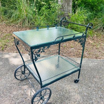 Vintage Wrought Iron Glass Top Tea Cart