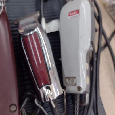 Set of Barber Electric Clippers and Shears Used Condition Mostly Wahl and Oester