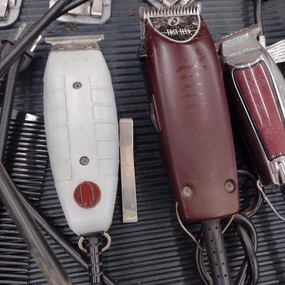 Set of Barber Electric Clippers and Shears Used Condition Mostly Wahl and Oester