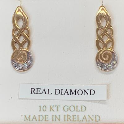 LOT 169: Made in Ireland ShanOre 10K Diamond Earrings, Tw 1.78g
