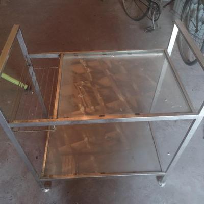Vintage Metal Tube Glass Shelf Push Cart