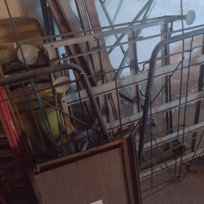 Collection of Vintage Brass or Wood Head and Foot Boards, Side Rails, Metal Box Spring Frames, Wood Slats, Etc.
