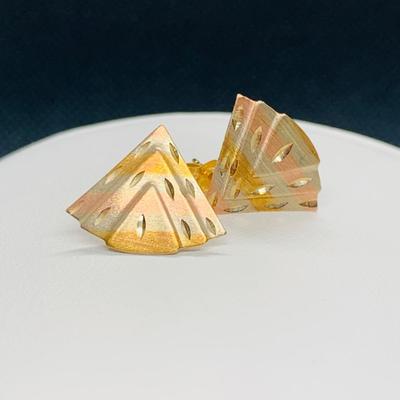 Lot 175: Diamond Cut Tricolor 14k Earrings, Tw .88g