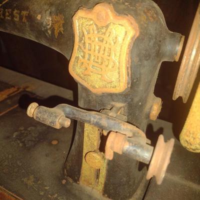 Antique Demorest Cast Body Treadle Sewing Machine with Wood Cabinet and Cast-Iron Base