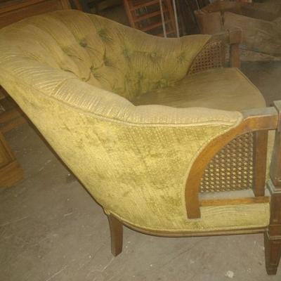 Mid Century Button Back Upholstered Barrel Chair with Cain Accents