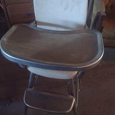 Vintage Metal Tube Child's Highchair with Stainless Table and Footrest