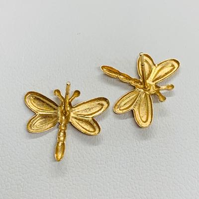 Lot 175: 14K Gold Dragon Fly Earrings, Tw .46g