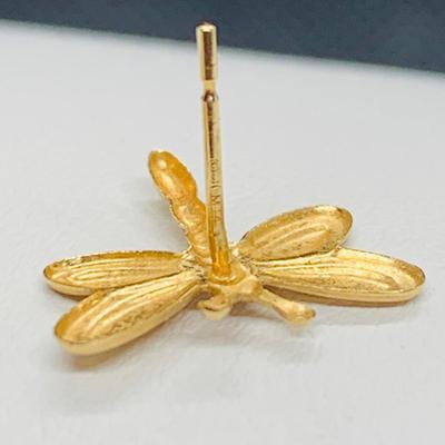 Lot 175: 14K Gold Dragon Fly Earrings, Tw .46g