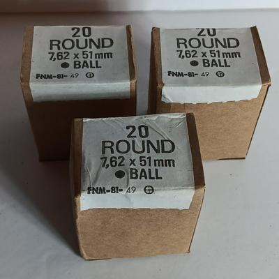 3 boxes of 20 - 60 rounds 7.62 x 51mm Ball Rounds Ammunition