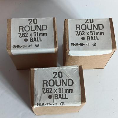 3 boxes of 20 - 60 rounds 7.62 x 51mm Ball Rounds Ammunition