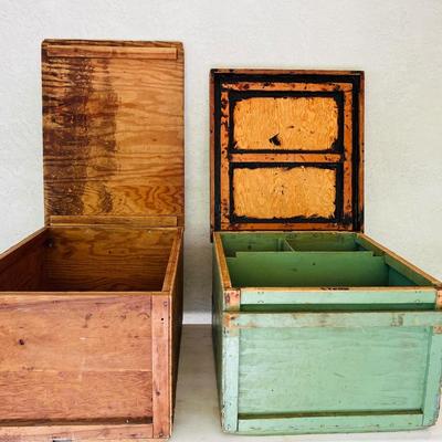 Two (2) Large Handmade Wooden Storage Boxes