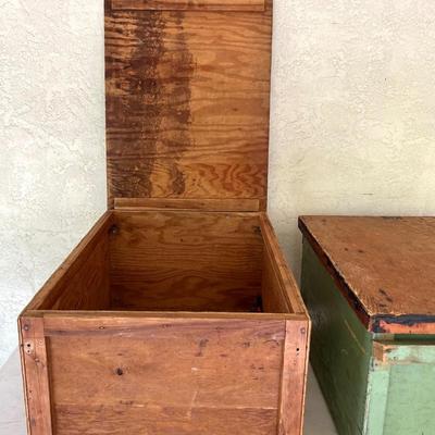 Two (2) Large Handmade Wooden Storage Boxes