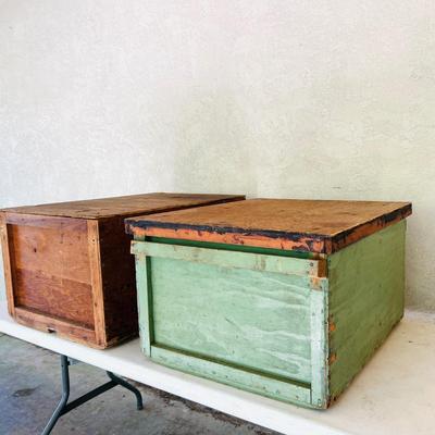 Two (2) Large Handmade Wooden Storage Boxes