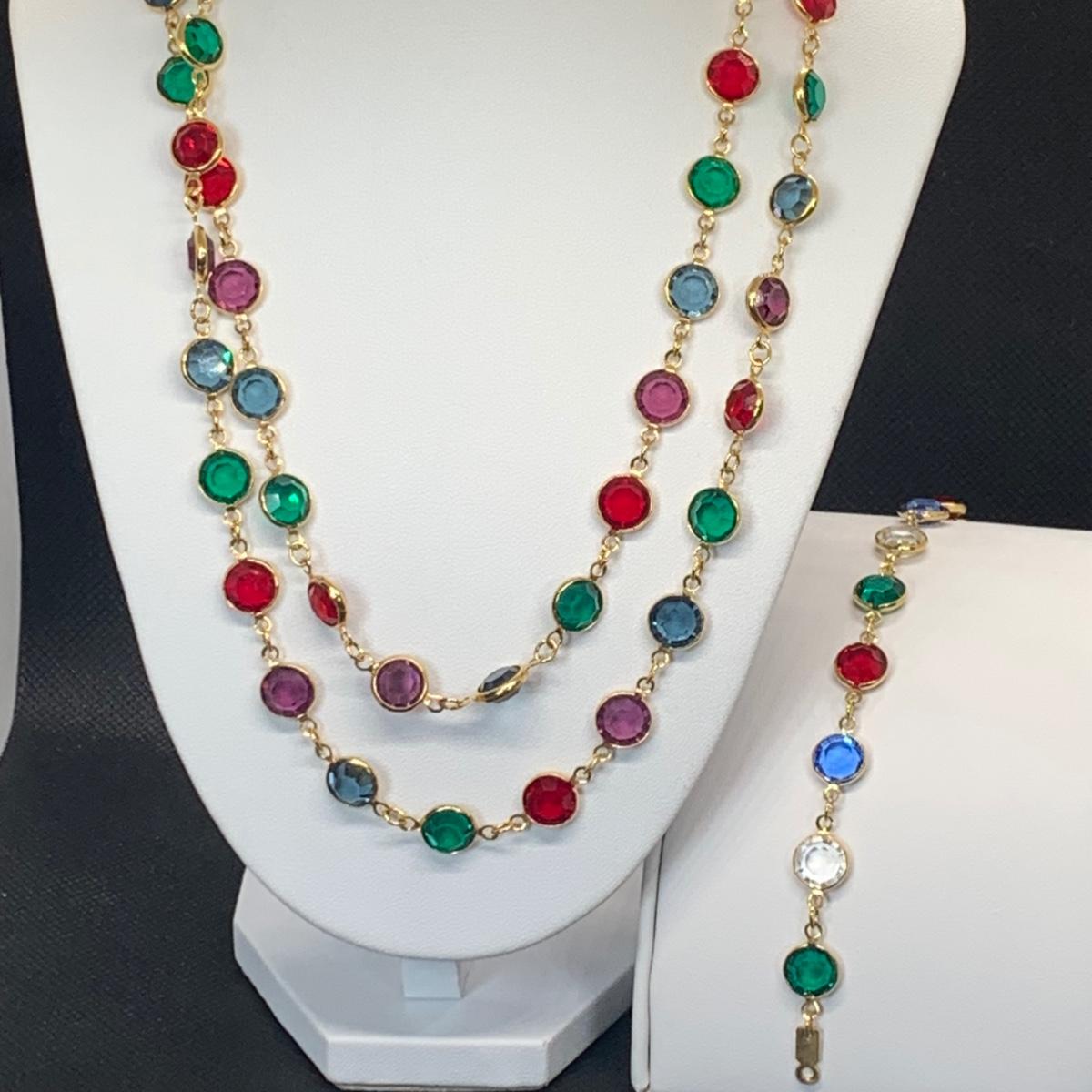 thumbnail image 2 of Multicolor Crystal Bead Stretch Bracelet With White Pearl Accents - 7.5 Inches 2 of 2