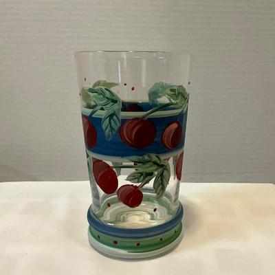 Tracy Porter Evelyn Highball Flared Tumblers, Hand Painted Cherries set of 6