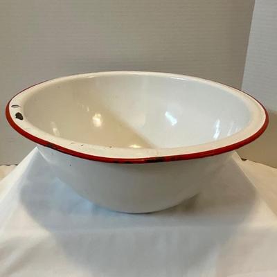 Vintage White and Red Enamel Washbasin Bowl