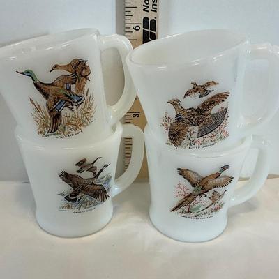 Vintage Fire King Milk Glass Game Birds Mugs