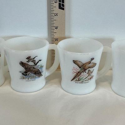 Vintage Fire King Milk Glass Game Birds Mugs