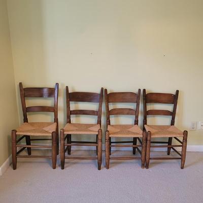 Four Wooden Chairs with Rush Woven Seats (PB-CE)