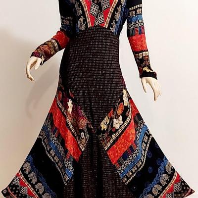 Vtg Stunning Boho Maxi patchwork dress Carol Little fluid Gauze