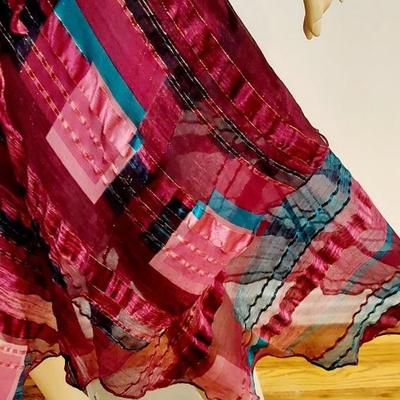 Vtg Silk Farm Boho Chic Flounce dress with Sash