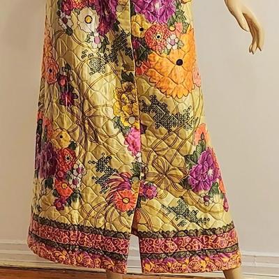 Vtg 60-70s JC Penney Quilted Hand printed Maxi Skirt button front