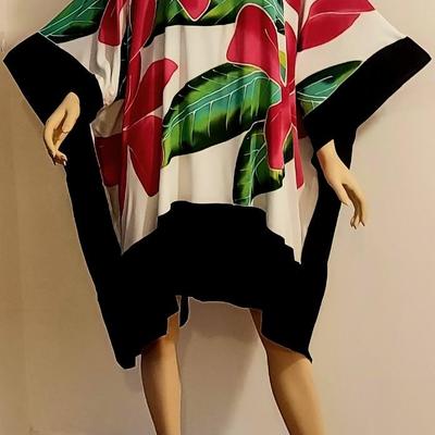 Vtg 1970s Abstract Hand Printed Kaftan dress