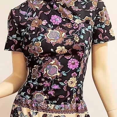 Vtg 60Timeless Hay Penny Cheongsam dress Purple Hues Flower Power Creation by Marion Rigney Ltd dress