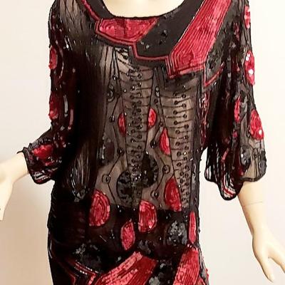 Vtg Beaded 2pc Silk Ensemble Holliday Cheers. 2 For 1