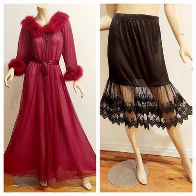 Vtg 2for1 Boudoir pc Hostess Gown/Marabou and lace half Slip