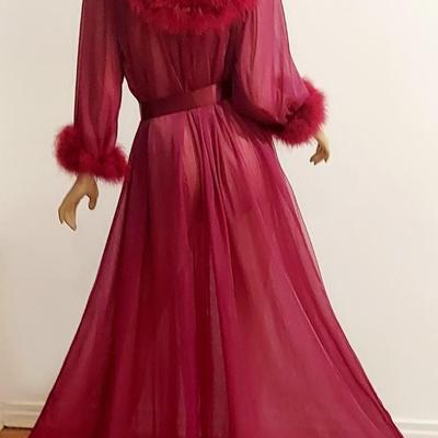 Vtg 2for1 Boudoir pc Hostess Gown/Marabou and lace half Slip