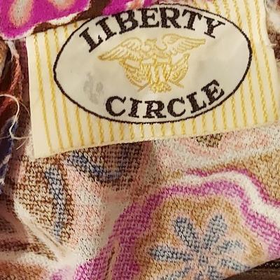 Vtg 60-70s Liberty Circle Poly Jersey Maxi Hostess dress colorful hand Printed
