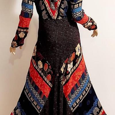 Vtg Stunning Boho Maxi patchwork dress Carol Little fluid Gauze