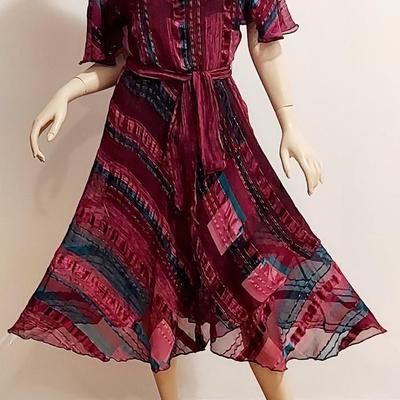 Vtg Silk Farm Boho Chic Flounce dress with Sash