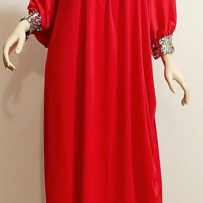Vtg 1970s Lipstick ðŸ’„ Red Kaftan kimono Cocoon w/Silver Sequins