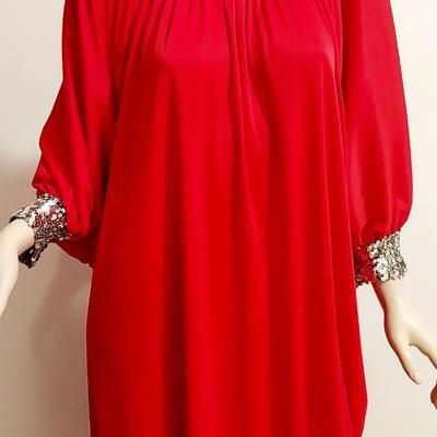 Vtg 1970s Lipstick ðŸ’„ Red Kaftan kimono Cocoon w/Silver Sequins
