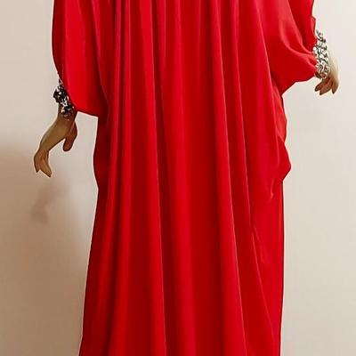 Vtg 1970s Lipstick ’„ Red Kaftan kimono Cocoon w/Silver Sequins