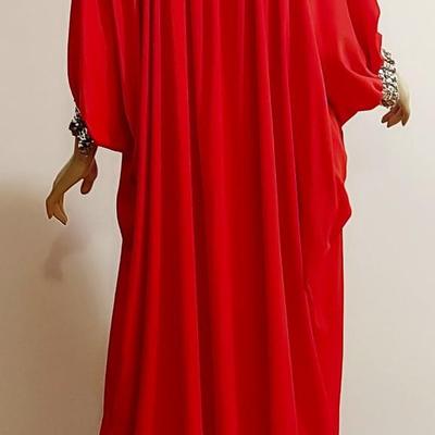 Vtg 1970s Lipstick ðŸ’„ Red Kaftan kimono Cocoon w/Silver Sequins