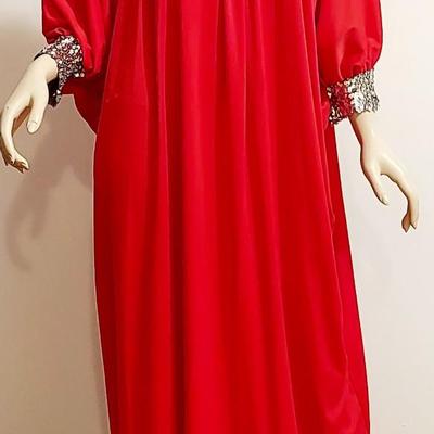 Vtg 1970s Lipstick ðŸ’„ Red Kaftan kimono Cocoon w/Silver Sequins