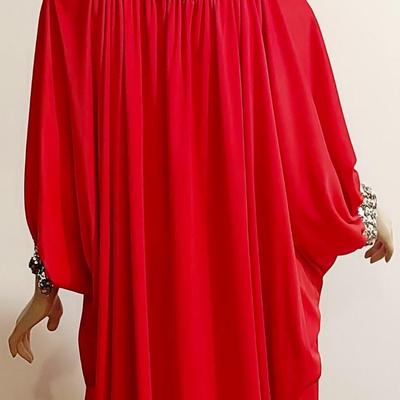 Vtg 1970s Lipstick ðŸ’„ Red Kaftan kimono Cocoon w/Silver Sequins