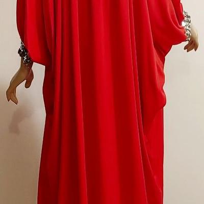 Vtg 1970s Lipstick ðŸ’„ Red Kaftan kimono Cocoon w/Silver Sequins