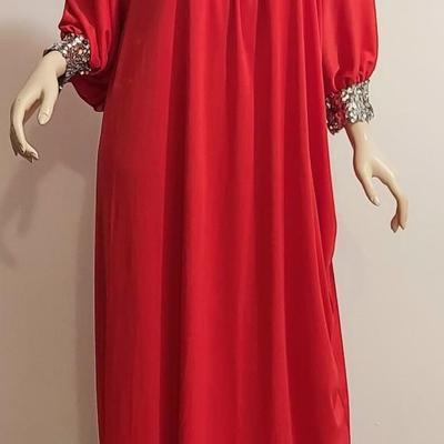 Vtg 1970s Lipstick ðŸ’„ Red Kaftan kimono Cocoon w/Silver Sequins