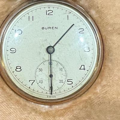 10k Rolled Gold Plate Buren Pocket Watch with Original Box in Working condition
