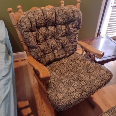 Oak Wood Upholstered Glider Sitting Chair with Gliding Ottoman